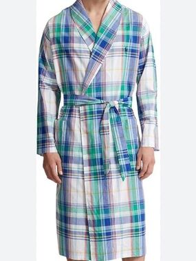 NWT Ralph Lauren Polo Men’s Madras Plaid Robe Small S Medium M Loungewear